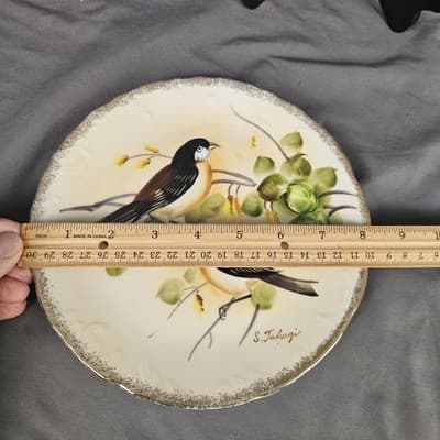 Hand Painted With Gold Trim Birds Plate/wall Hanging. 8” Across. Japan Enesco - Thumbnail 3