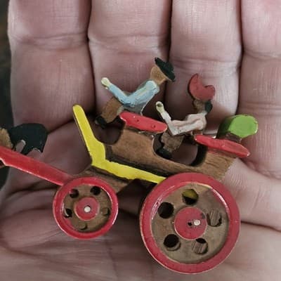 Vintage Handmade Wooden Miniature Horse & Carriage Figure Japan Free Shipping - Thumbnail 10
