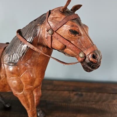 Vintage Handmade Leather Horse Figurine Statue Equestrian - Thumbnail 2
