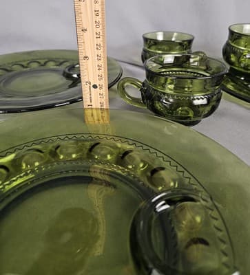 Indiana Glass Thumbprint Luncheon Snack Plate Mug Set For 4~Olive Avocado Green - Thumbnail 6