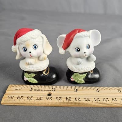 Vintage Homco 8903 Porcelain Christmas Puppy Mouse is a Shoe Figurines Set of 2 - Thumbnail 6