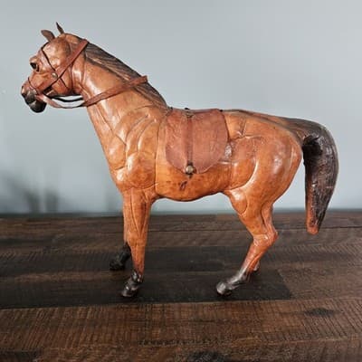 Vintage Handmade Leather Horse Figurine Statue Equestrian - Thumbnail 5