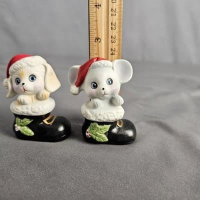 Vintage Homco 8903 Porcelain Christmas Puppy Mouse is a Shoe Figurines Set of 2 - Thumbnail 5