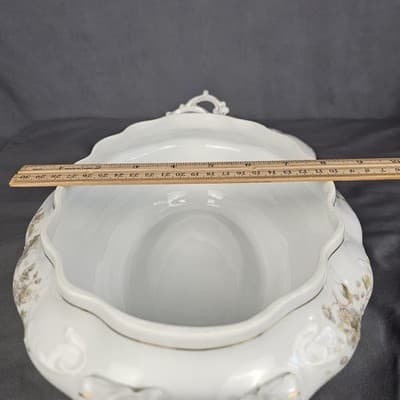 LS&S Carlsbad Large Tureen Soup & Lid Austria Pink Blue Florals Scalloped Vtg - Thumbnail 14