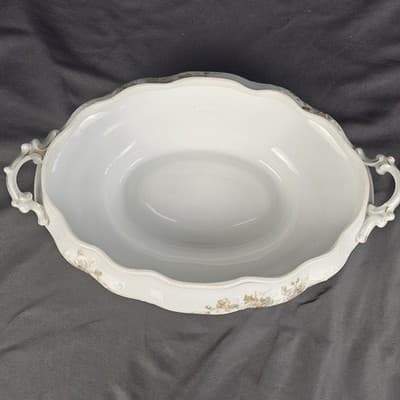 LS&S Carlsbad Large Tureen Soup & Lid Austria Pink Blue Florals Scalloped Vtg - Thumbnail 4