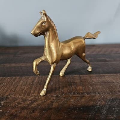Vintage Brass Horse Figurine Solid 4.5" High x 7" long - Thumbnail 4