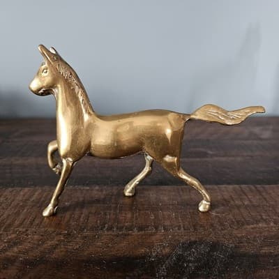 Vintage Brass Horse Figurine Solid 4.5" High x 7" long - Thumbnail 3