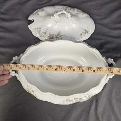 LS&S Carlsbad Large Tureen Soup & Lid Austria Pink Blue Florals Scalloped Vtg - Thumbnail 13