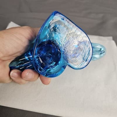 VTG Bluebirds of Happiness / Pair Love Birds Heart Art Glass Signed Ron Ray 1990 - Thumbnail 6