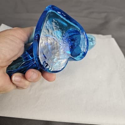VTG Bluebirds of Happiness / Pair Love Birds Heart Art Glass Signed Ron Ray 1990 - Thumbnail 7