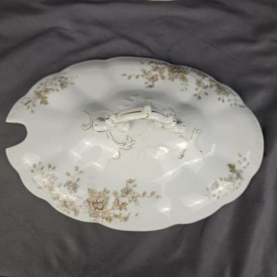 LS&S Carlsbad Large Tureen Soup & Lid Austria Pink Blue Florals Scalloped Vtg - Thumbnail 9