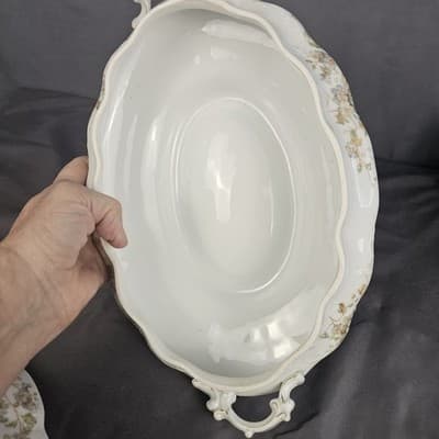 LS&S Carlsbad Large Tureen Soup & Lid Austria Pink Blue Florals Scalloped Vtg - Thumbnail 5