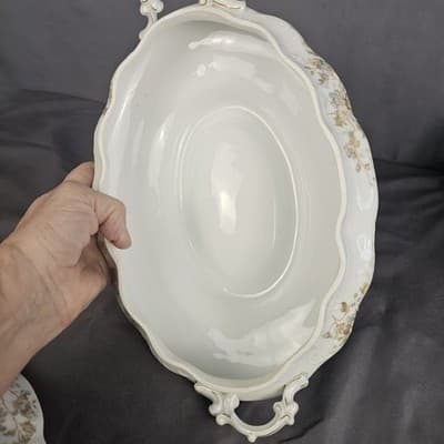 LS&S Carlsbad Large Tureen Soup & Lid Austria Pink Blue Florals Scalloped Vtg - Thumbnail 6