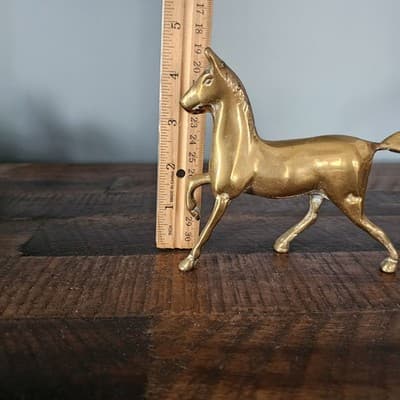 Vintage Brass Horse Figurine Solid 4.5" High x 7" long - Thumbnail 7