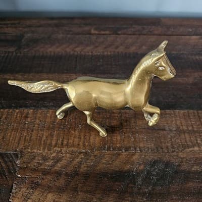 Vintage Brass Horse Figurine Solid 4.5" High x 7" long - Thumbnail 2