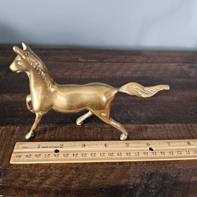 Vintage Brass Horse Figurine Solid 4.5" High x 7" long - Thumbnail 6