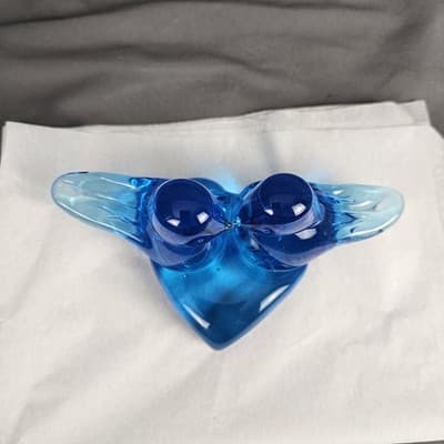 VTG Bluebirds of Happiness / Pair Love Birds Heart Art Glass Signed Ron Ray 1990 - Thumbnail 10