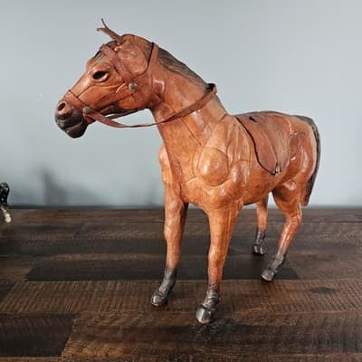 Vintage Handmade Leather Horse Figurine Statue Equestrian - Thumbnail 4