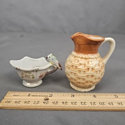 2 Vintage Occupied Japan Miniatures - Pitcher & Teacup with Bird - Thumbnail 4