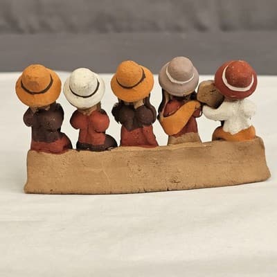 Vintage Peruvian Terra Cotta Clay Pottery Folk Group of Musicians 2.25" Tall - Thumbnail 2