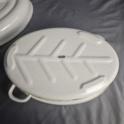 Enamel Covered Roasting Pan Capri C-10 Offset Handles Tan Daisies NIB - Thumbnail 9