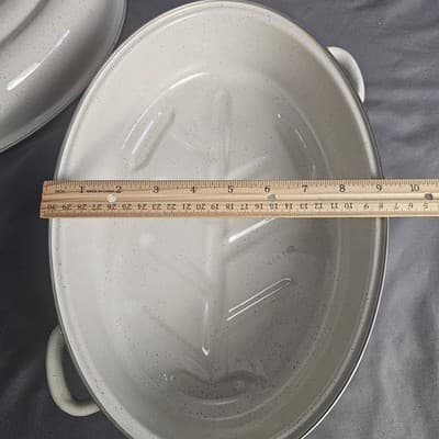 Enamel Covered Roasting Pan Capri C-10 Offset Handles Tan Daisies NIB - Thumbnail 12