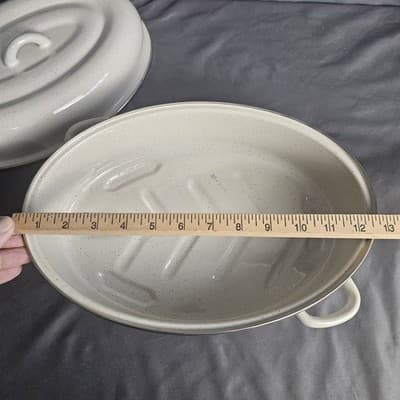 Enamel Covered Roasting Pan Capri C-10 Offset Handles Tan Daisies NIB - Thumbnail 11