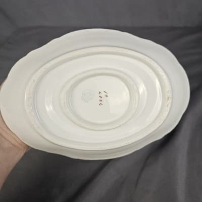 LS&S Carlsbad Gravy Boat with Bottom Austria Pink Blue Florals Scalloped Vtg - Thumbnail 4