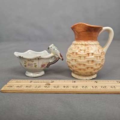 2 Vintage Occupied Japan Miniatures - Pitcher & Teacup with Bird - Thumbnail 3