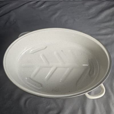 Enamel Covered Roasting Pan Capri C-10 Offset Handles Tan Daisies NIB - Thumbnail 7