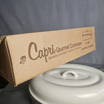 Enamel Covered Roasting Pan Capri C-10 Offset Handles Tan Daisies NIB - Thumbnail 5