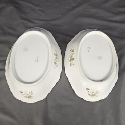 2 LS&S Carlsbad Vegetable Serving Bowls Austria Blue Florals Scalloped Vtg - Thumbnail 2