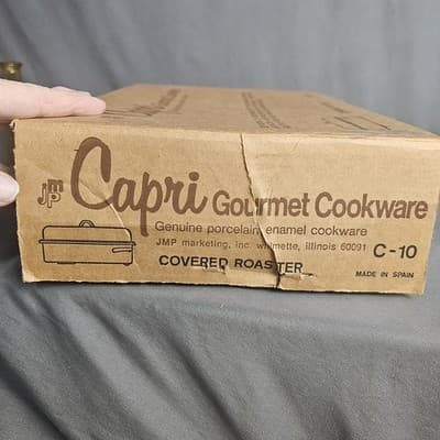 Enamel Covered Roasting Pan Capri C-10 Offset Handles Tan Daisies NIB - Thumbnail 14
