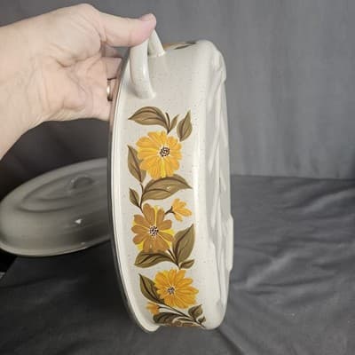 Enamel Covered Roasting Pan Capri C-10 Offset Handles Tan Daisies NIB - Thumbnail 10