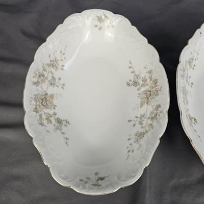 2 LS&S Carlsbad Vegetable Serving Bowls Austria Blue Florals Scalloped Vtg - Thumbnail 7