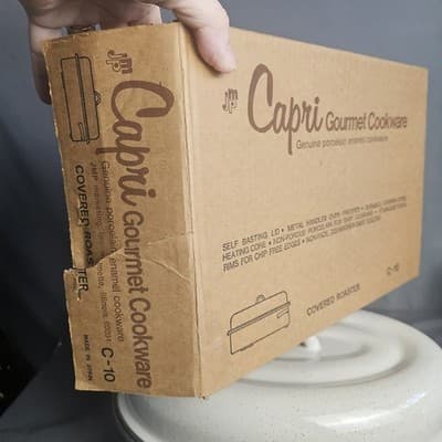 Enamel Covered Roasting Pan Capri C-10 Offset Handles Tan Daisies NIB - Thumbnail 3