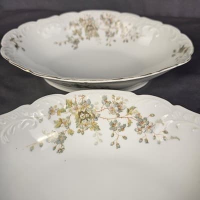 2 LS&S Carlsbad Vegetable Serving Bowls Austria Blue Florals Scalloped Vtg - Thumbnail 9