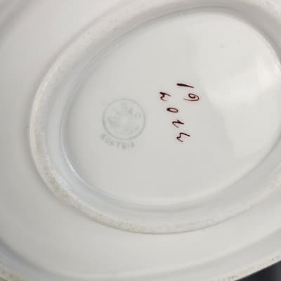 LS&S Carlsbad Gravy Boat with Bottom Austria Pink Blue Florals Scalloped Vtg - Thumbnail 5