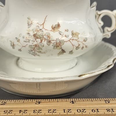 LS&S Carlsbad Gravy Boat with Bottom Austria Pink Blue Florals Scalloped Vtg - Thumbnail 8