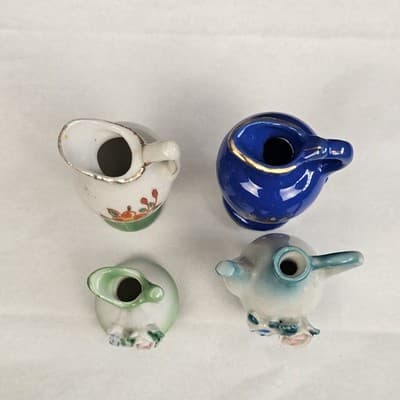 4 Vintage Occupied Japan Miniatures - Pitcher, Watering Can, & Pitcher w/ Roses - Thumbnail 3
