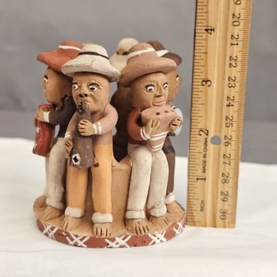 Vintage Peruvian Terra Cotta Clay Pottery Folk Art Circle Of Musicians 4" Tall - Thumbnail 8
