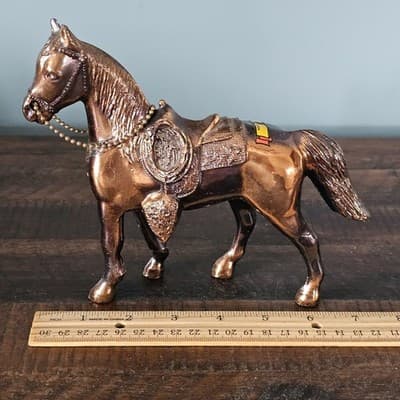 Vintage Cast Metal Souvenir Prize Horse Figurine Copper Colored Western Saddle - Thumbnail 7