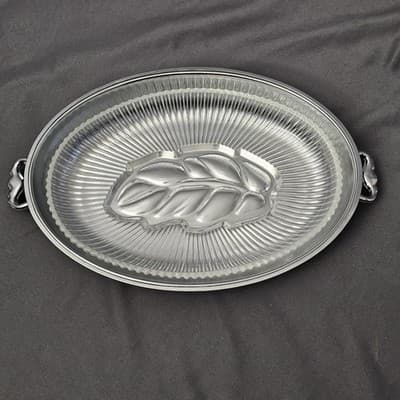 Vintage Oval Glass Tray with Fixed Silver-Plate Gallery Rim - EUC - Thumbnail 3