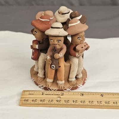 Vintage Peruvian Terra Cotta Clay Pottery Folk Art Circle Of Musicians 4" Tall - Thumbnail 7