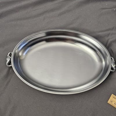 Vintage Oval Glass Tray with Fixed Silver-Plate Gallery Rim - EUC - Thumbnail 4