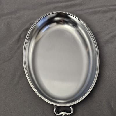 Vintage Oval Glass Tray with Fixed Silver-Plate Gallery Rim - EUC - Thumbnail 5