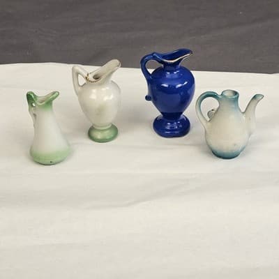 4 Vintage Occupied Japan Miniatures - Pitcher, Watering Can, & Pitcher w/ Roses - Thumbnail 4