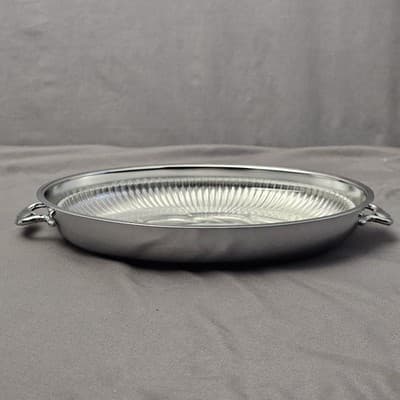 Vintage Oval Glass Tray with Fixed Silver-Plate Gallery Rim - EUC - Thumbnail 2
