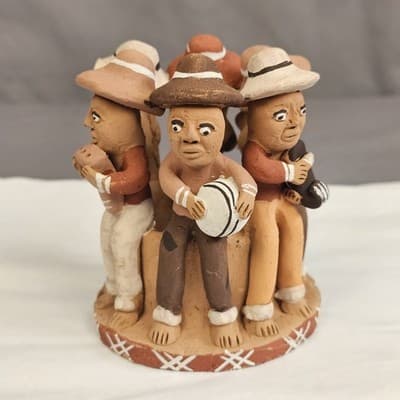 Vintage Peruvian Terra Cotta Clay Pottery Folk Art Circle Of Musicians 4" Tall - Thumbnail 2