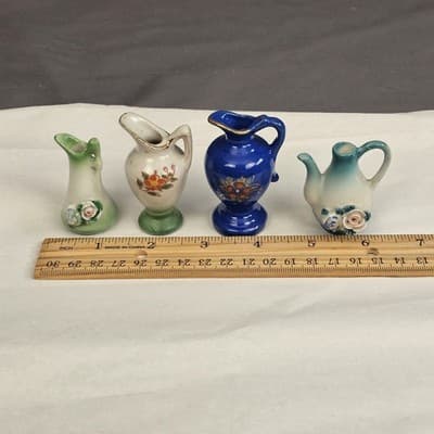 4 Vintage Occupied Japan Miniatures - Pitcher, Watering Can, & Pitcher w/ Roses - Thumbnail 7